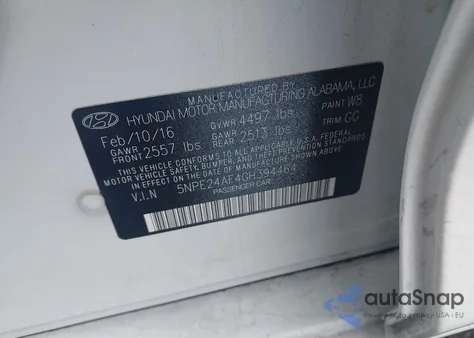 2016 Hyundai Sonata из США, поврежденный, VIN 5NPE24AF4GH394464
